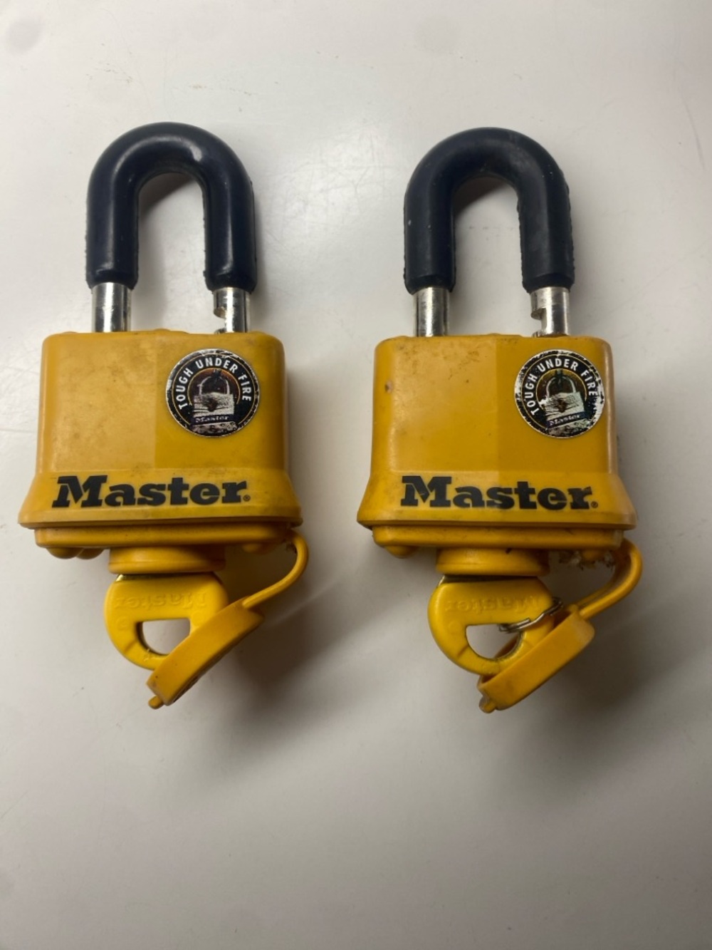Master Lock 315 Yellow Covered Laminated Padlock Lot of 2 w/ Keys Outdoor